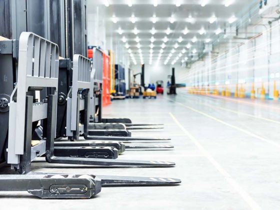 forklifts in warehouse